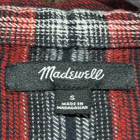 Madewell Courier Red Black Rollins Plaid Button Down Shirt Dress Mini Small - Picture 9 of 11
